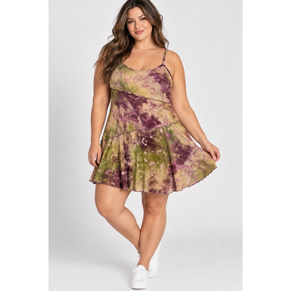 Womens Tie Dye Mini Dress Size XXL Y2K Style Edgy Purple & Green BohoWild Fable